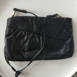 VINTAGE 80s Faux Leather Black Purse with strap